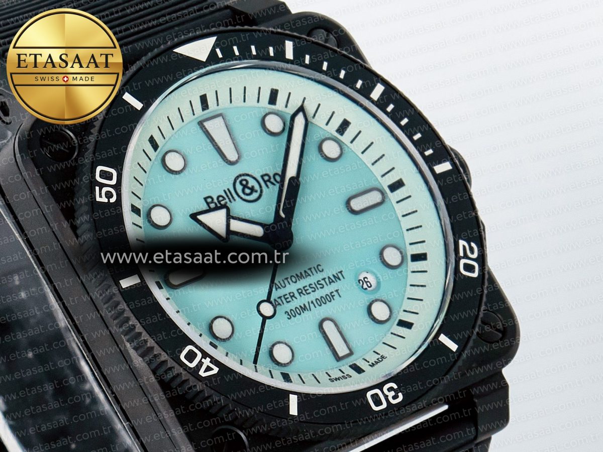 Bell Ross BR03 Diver BRF 1:1 Best Edition Pale Blue Dial on Black Rubber Strap A2824 - Görsel 5