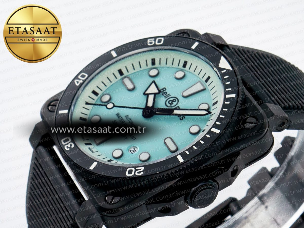 Bell Ross BR03 Diver BRF 1:1 Best Edition Pale Blue Dial on Black Rubber Strap A2824 - Görsel 6