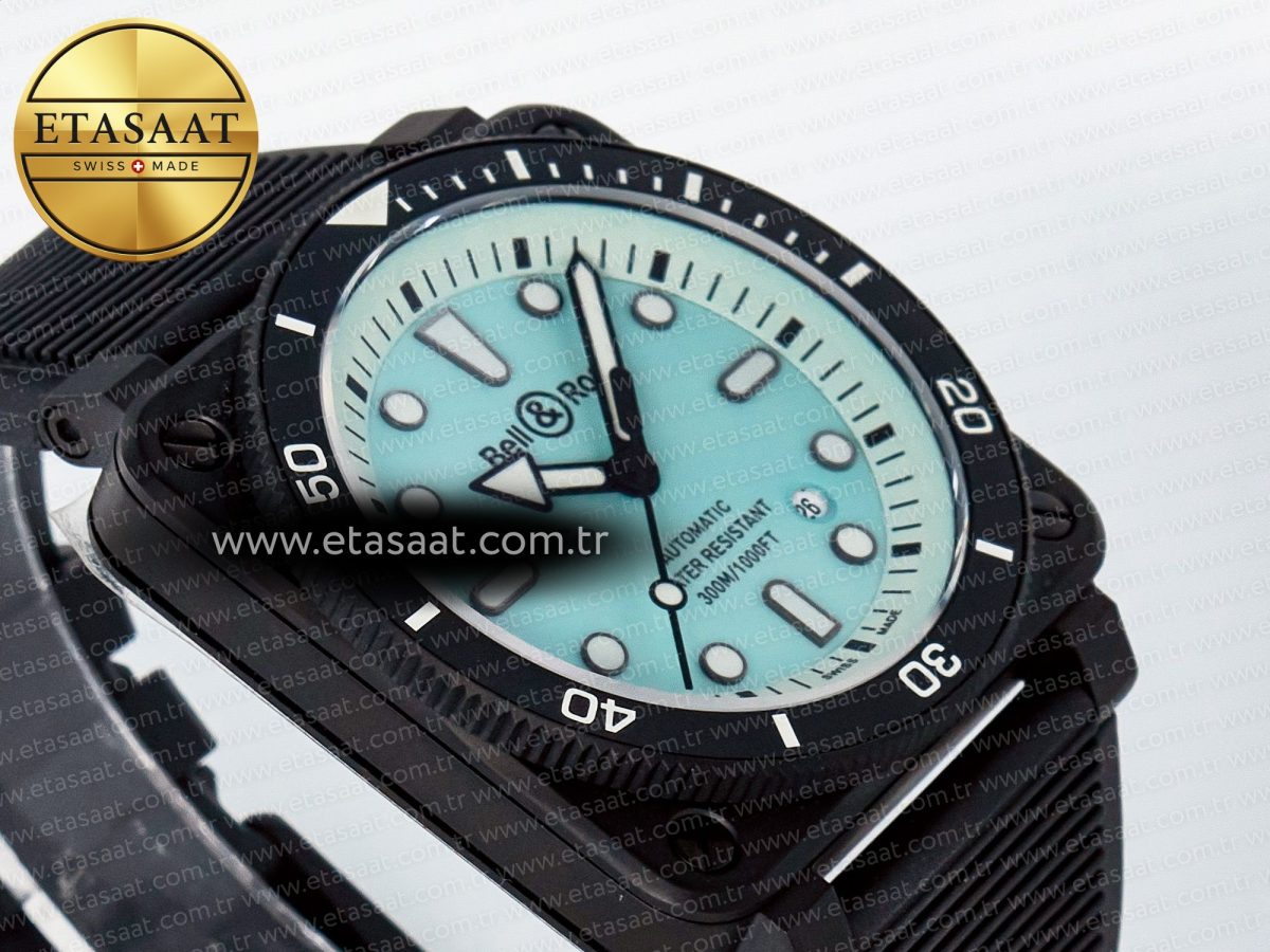 Bell Ross BR03 Diver BRF 1:1 Best Edition Pale Blue Dial on Black Rubber Strap A2824 - Görsel 7