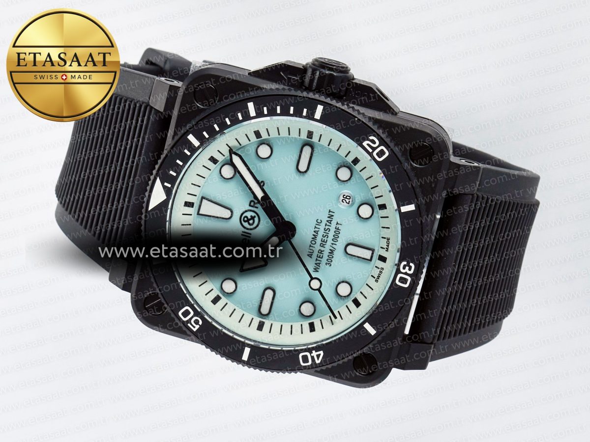 Bell Ross BR03 Diver BRF 1:1 Best Edition Pale Blue Dial on Black Rubber Strap A2824 - Görsel 9