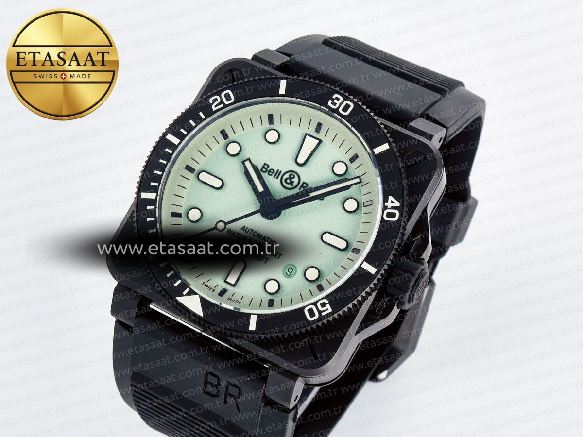 Bell Ross BR03A Instruments BRF 1:1 Best Edition Pale Green Dial on Black Rubber Strap A2824 - Görsel 2