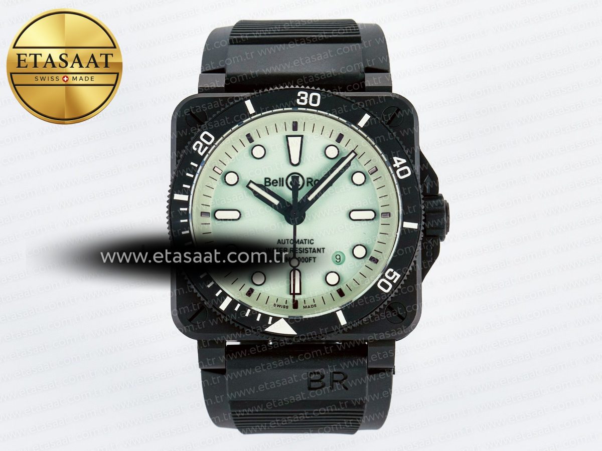 Bell Ross BR03A Instruments BRF 1:1 Best Edition Pale Green Dial on Black Rubber Strap A2824 - Görsel 3