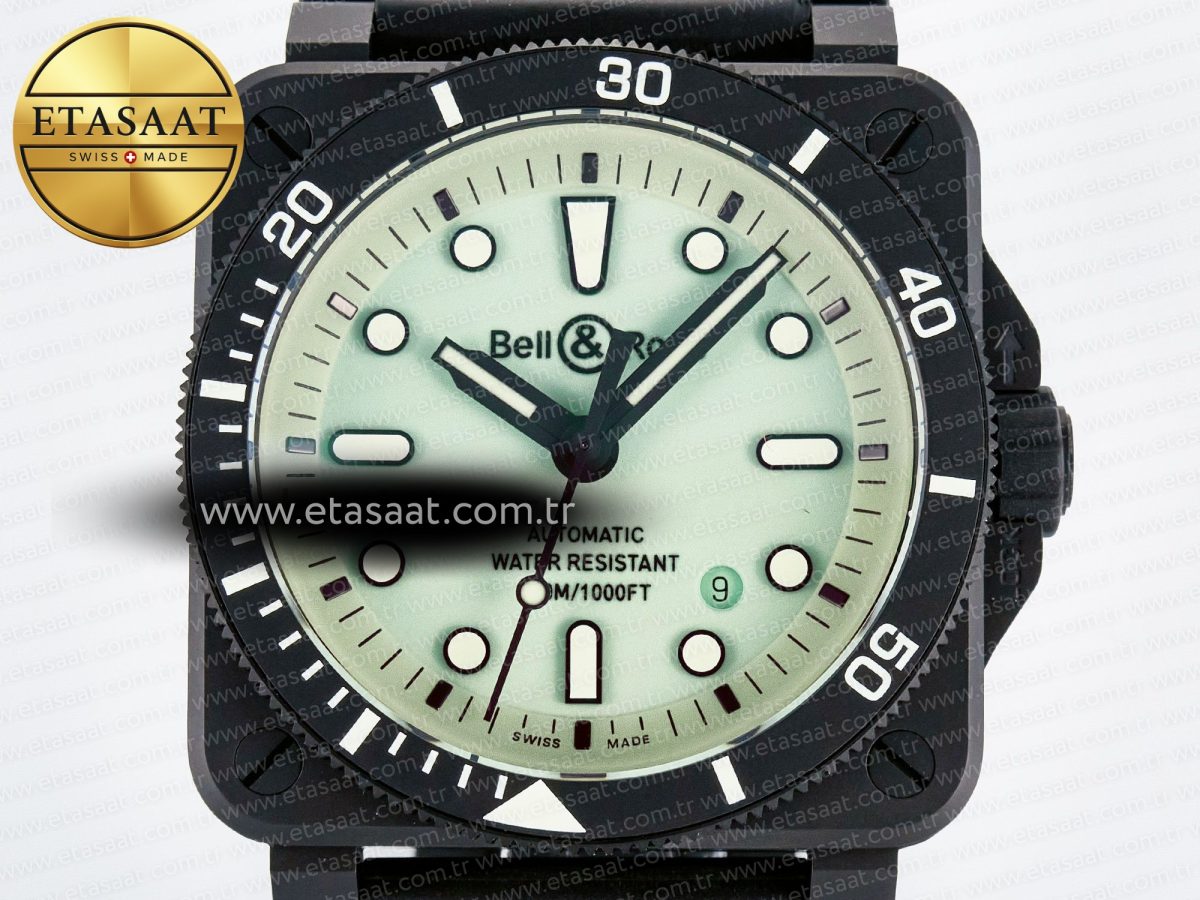 Bell Ross BR03A Instruments BRF 1:1 Best Edition Pale Green Dial on Black Rubber Strap A2824 - Görsel 4