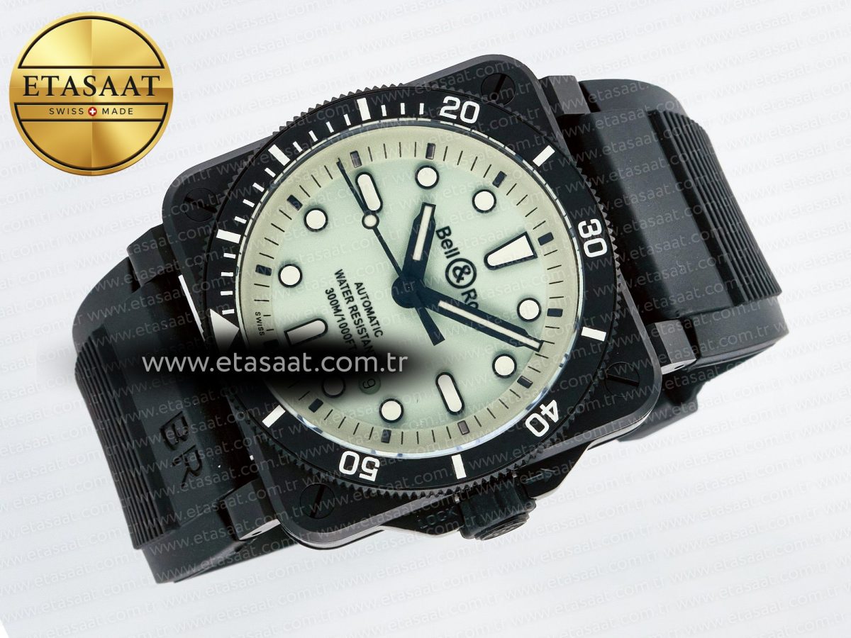 Bell Ross BR03A Instruments BRF 1:1 Best Edition Pale Green Dial on Black Rubber Strap A2824 - Görsel 8