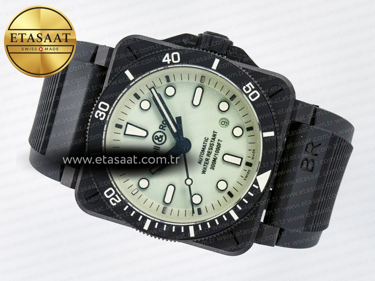 Bell Ross BR03A Instruments BRF 1:1 Best Edition Pale Green Dial on Black Rubber Strap A2824 - Görsel 9