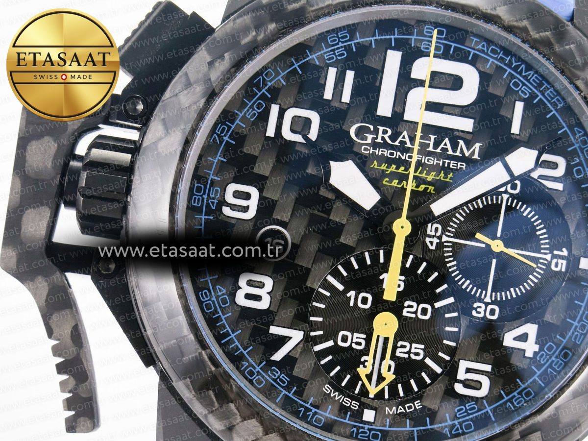 Graham Chronofighter Superlight JKF 1:1 Best Edition on Blue Rubber Strap A7750 - Görsel 11