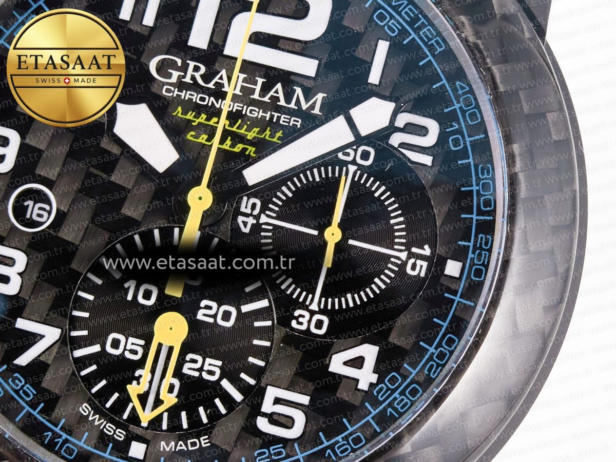 Graham Chronofighter Superlight JKF 1:1 Best Edition on Blue Rubber Strap A7750 - Görsel 13