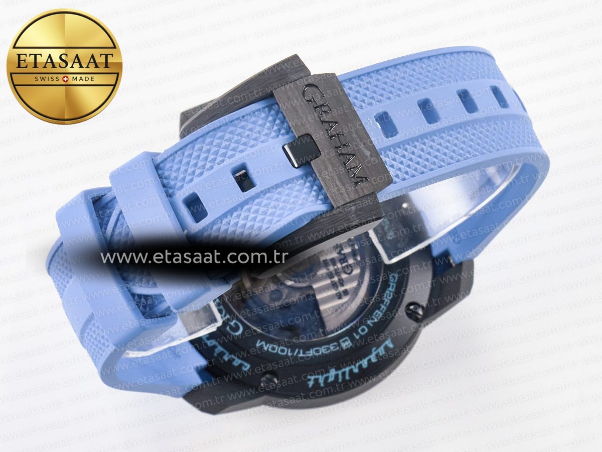 Graham Chronofighter Superlight JKF 1:1 Best Edition on Blue Rubber Strap A7750 - Görsel 17