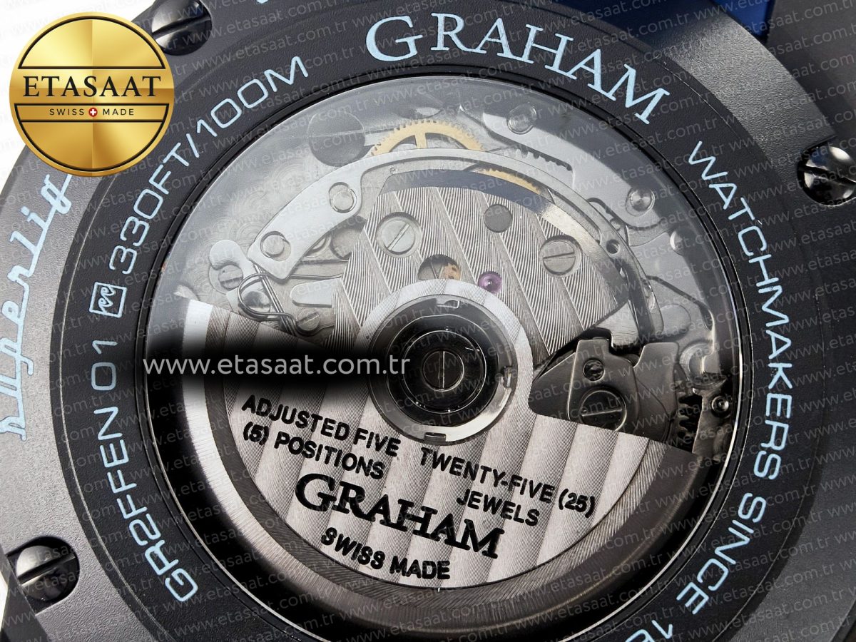 Graham Chronofighter Superlight JKF 1:1 Best Edition on Blue Rubber Strap A7750 - Görsel 19