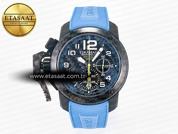 Graham Chronofighter Superlight 47mm Mavi Kadran Kauçuk Kordon JKF A7750 Super Clone ETA – Ön Cephe Kadran ve Kasa Görünümü