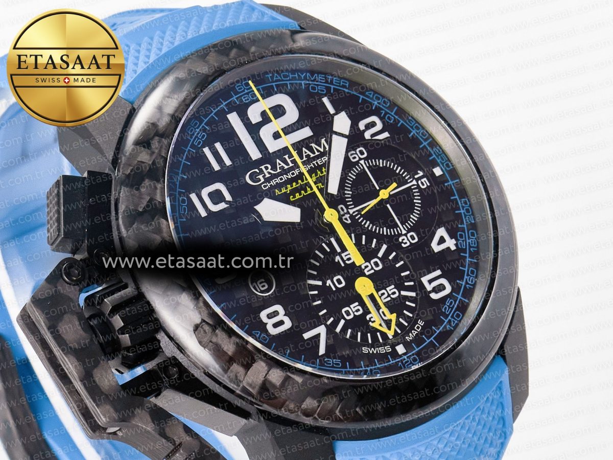Graham Chronofighter Superlight JKF 1:1 Best Edition on Blue Rubber Strap A7750 - Görsel 5
