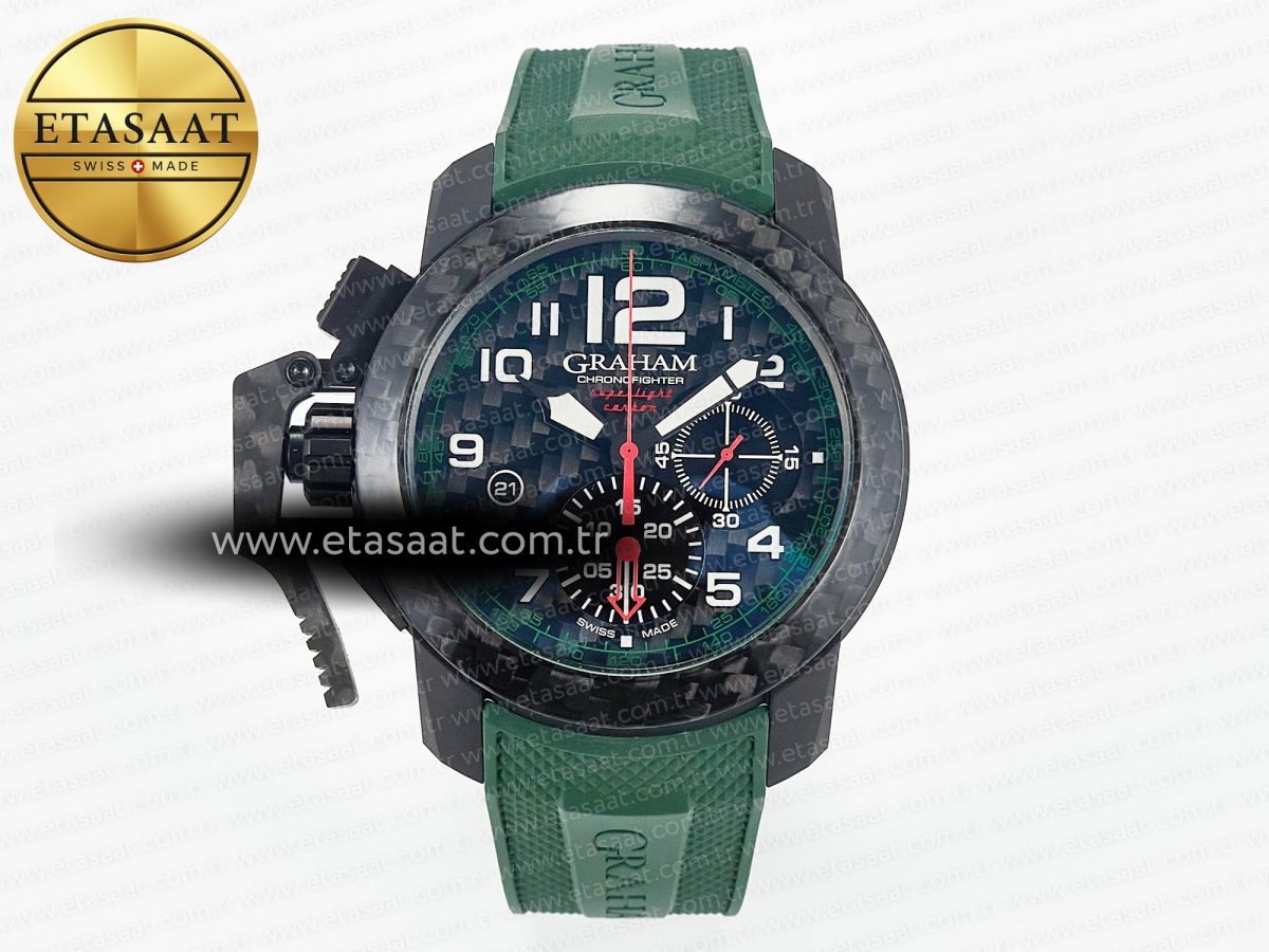 Graham Chronofighter Superlight JKF 1:1 Best Edition on Green Rubber Strap A7750 - Görsel 3
