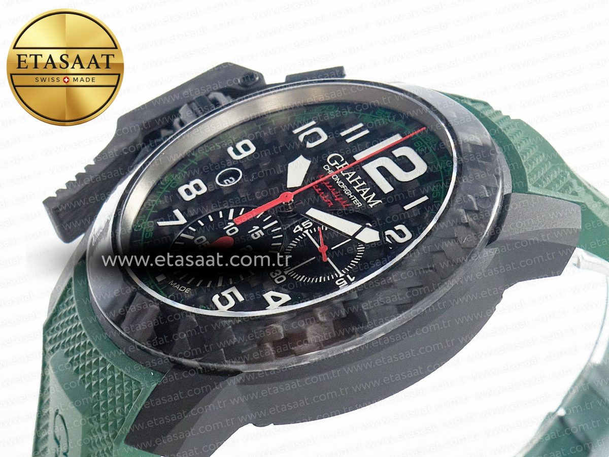 Graham Chronofighter Superlight JKF 1:1 Best Edition on Green Rubber Strap A7750 - Görsel 6