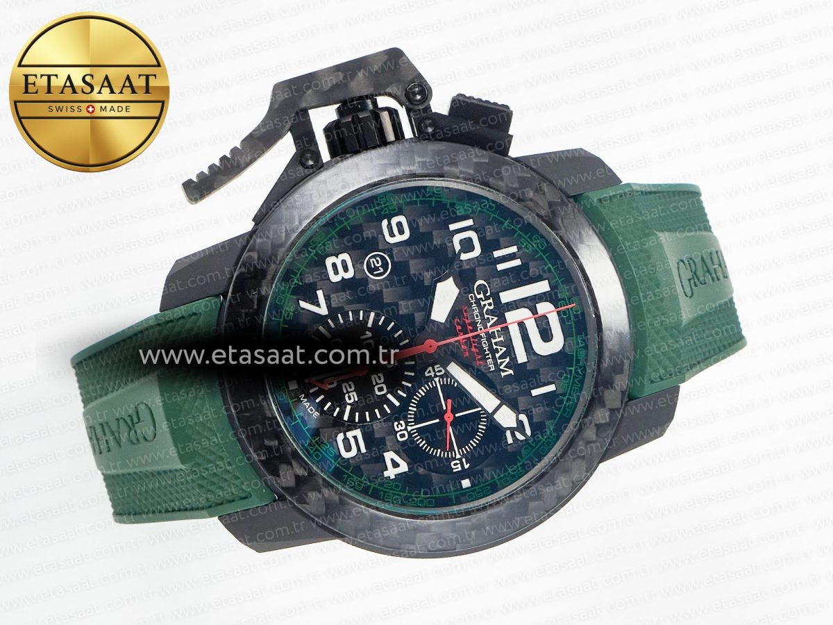 Graham Chronofighter Superlight JKF 1:1 Best Edition on Green Rubber Strap A7750 - Görsel 8
