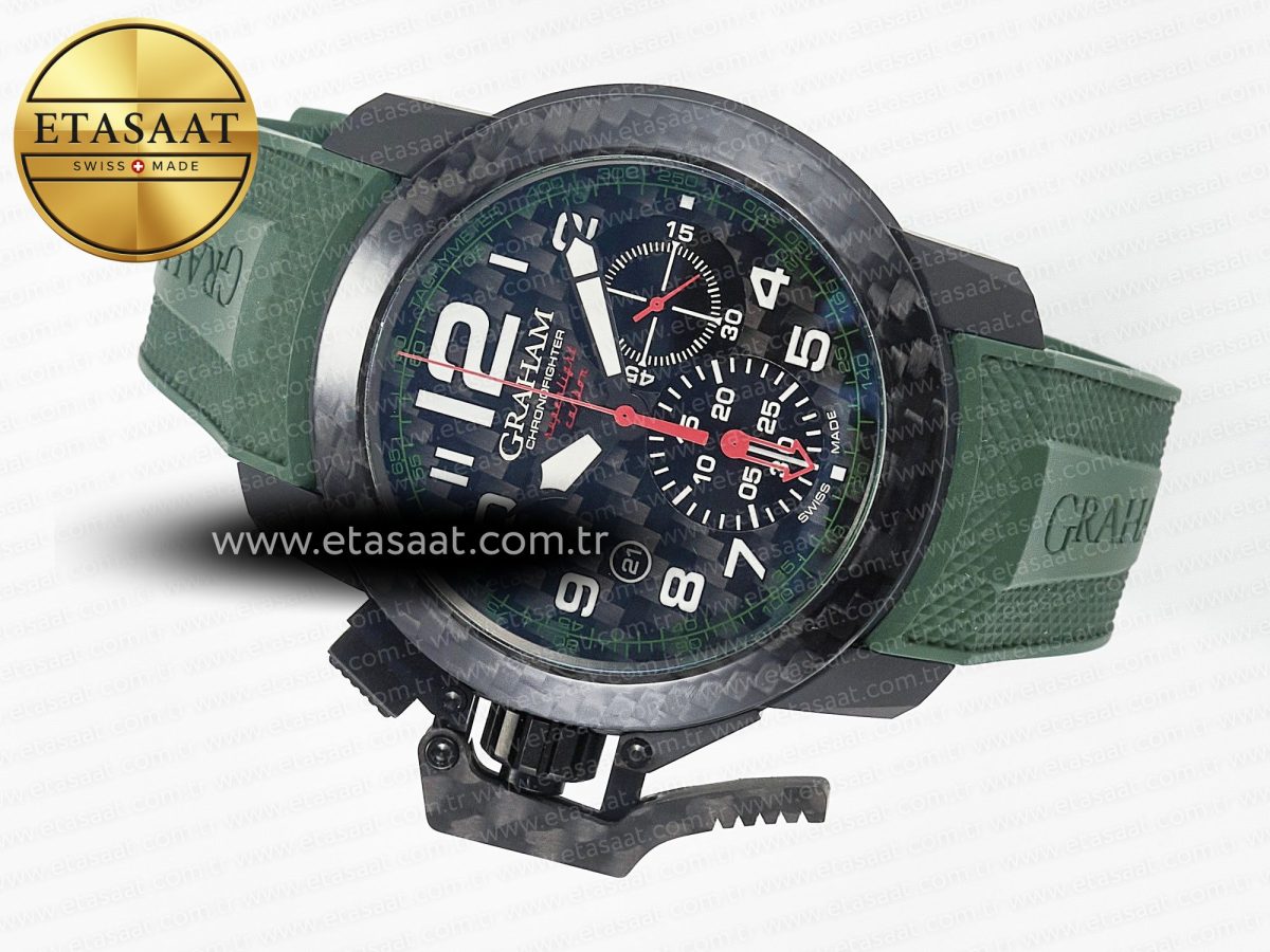 Graham Chronofighter Superlight JKF 1:1 Best Edition on Green Rubber Strap A7750 - Görsel 9