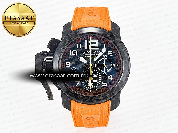 Graham Chronofighter Superlight 47mm Turuncu Kadran Kauçuk Kordon JKF A7750 Super Clone ETA – Ön Cephe Kadran ve Kasa Görünümü
