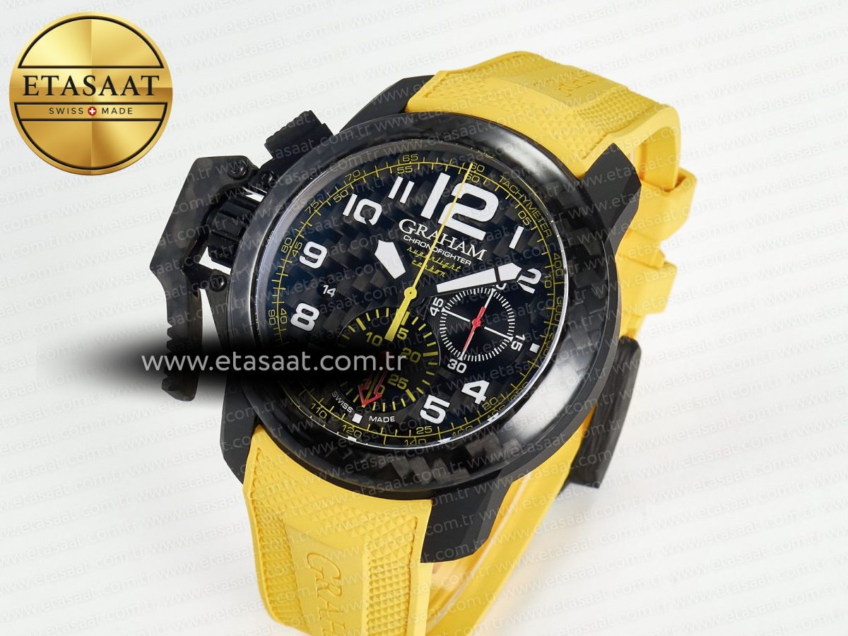 Graham Chronofighter Superlight JKF 1:1 Best Edition on Yellow Rubber Strap A7750 - Görsel 2