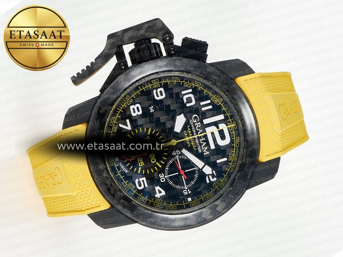 Graham Chronofighter Superlight JKF 1:1 Best Edition on Yellow Rubber Strap A7750 - Görsel 8
