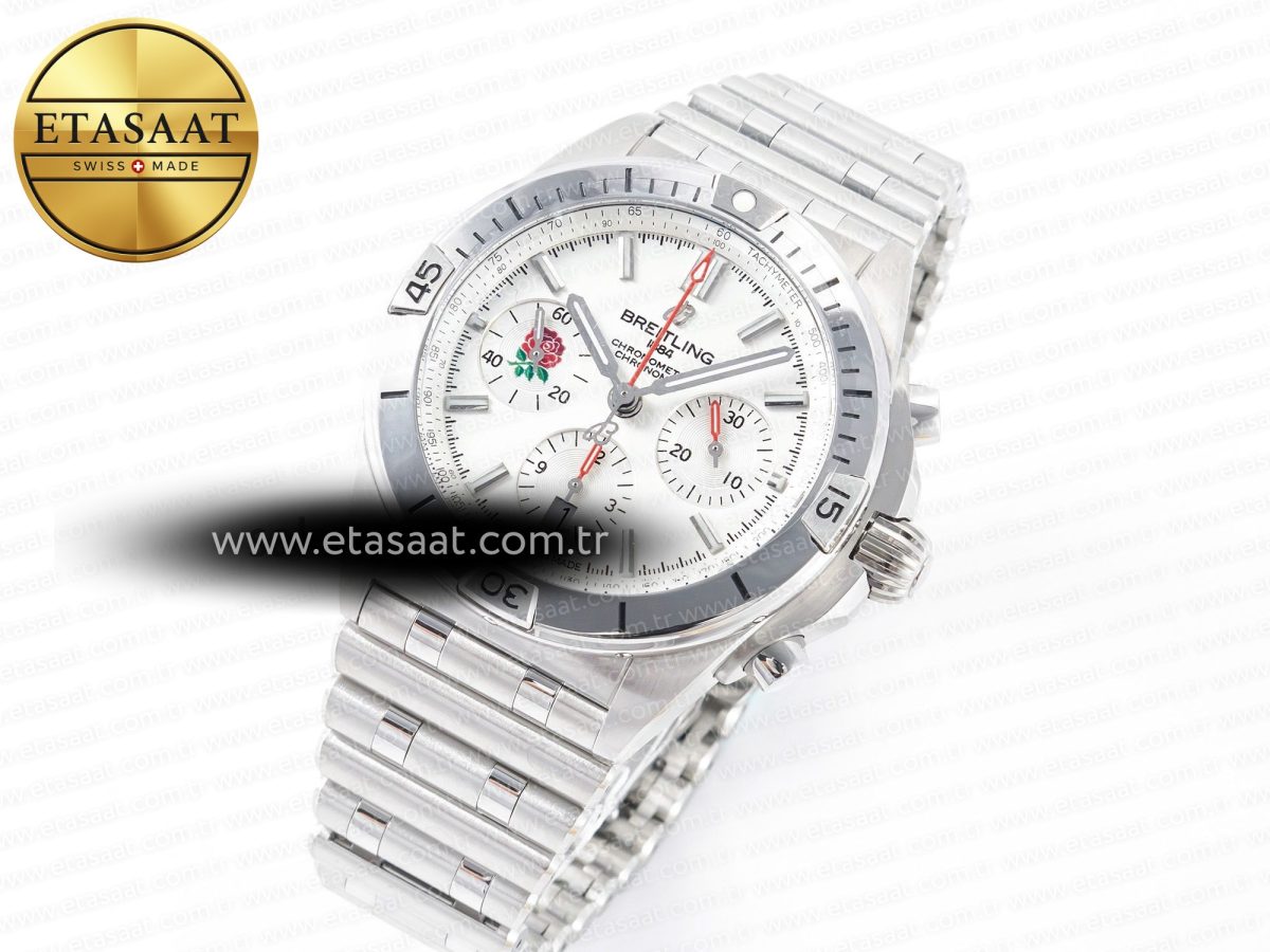 Breitling Chronomat B01 England 42mm SS BLSF 1:1 Best Edition White Dial on SS Bracelet A7750 - Görsel 1