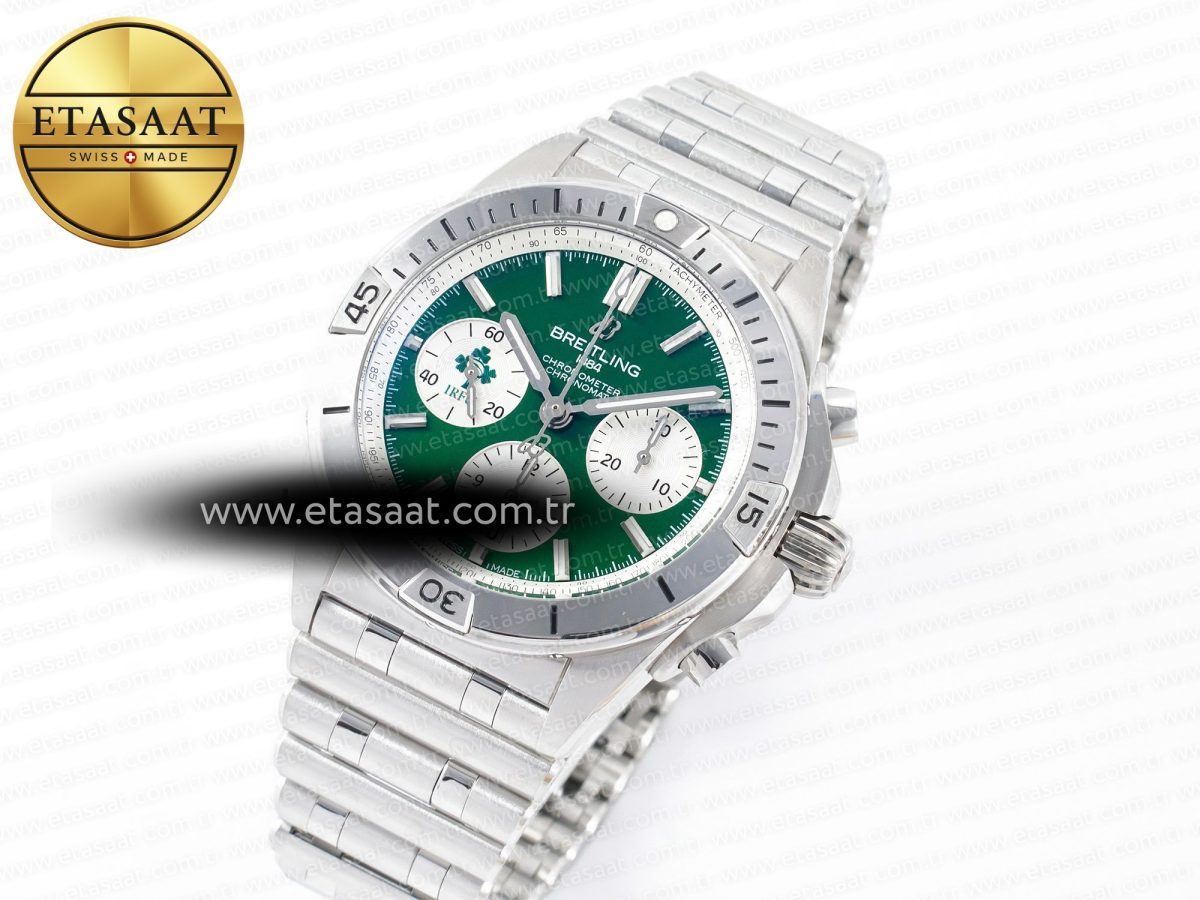 Breitling Chronomat B01 Ireland 42mm SS BLSF 1:1 Best Edition Green Dial on SS Bracelet A7750 - Görsel 2