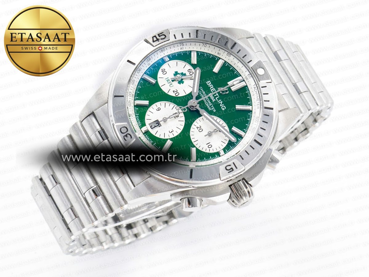Breitling Chronomat B01 Ireland 42mm SS BLSF 1:1 Best Edition Green Dial on SS Bracelet A7750 - Görsel 8