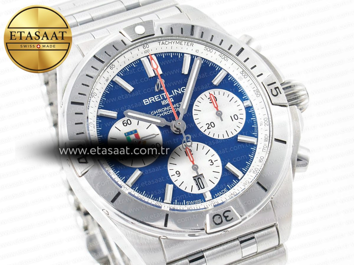 Breitling Chronomat B01 Italy 42mm SS BLSF 1:1 Best Edition Blue Dial on SS Bracelet A7750 - Görsel 5
