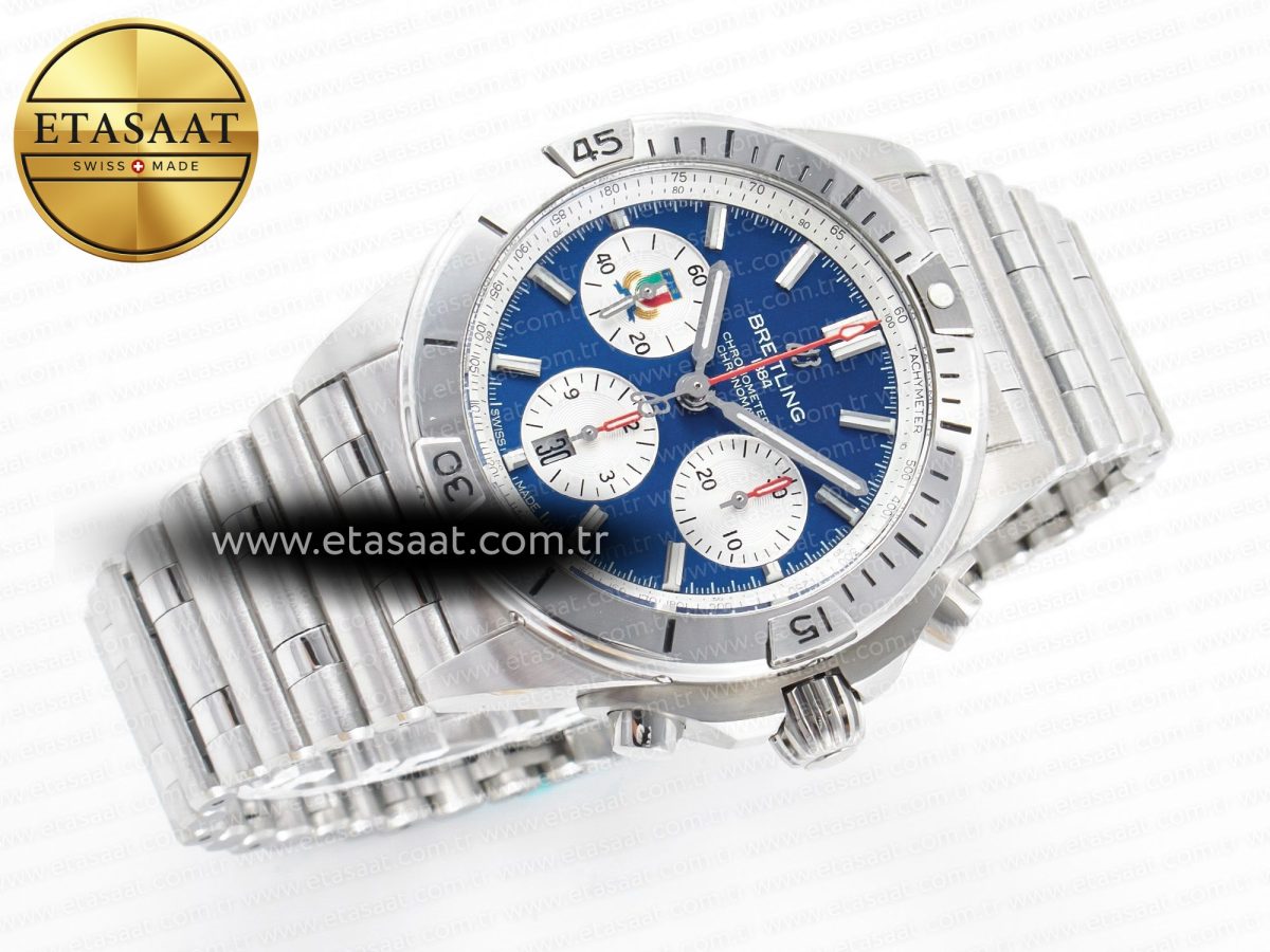 Breitling Chronomat B01 Italy 42mm SS BLSF 1:1 Best Edition Blue Dial on SS Bracelet A7750 - Görsel 9