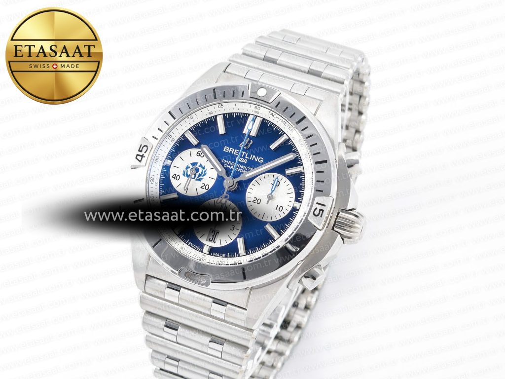 chronomat b01 scotland 42mm ss blsf 11 best edition blue dial on ss bracelet a77502