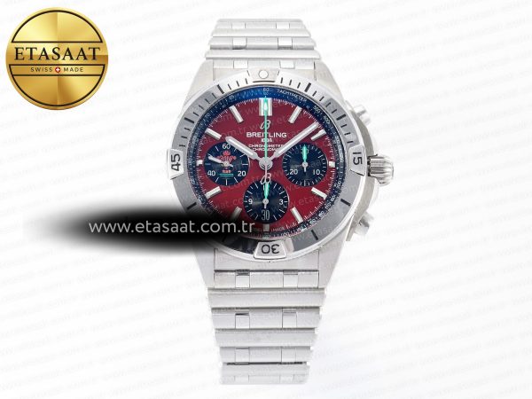 Breitling Chronomat Kırmızı Kadran Bilezik A7750 Eta Saat - Görsel 3 - 1:1 Süper Klon Saat