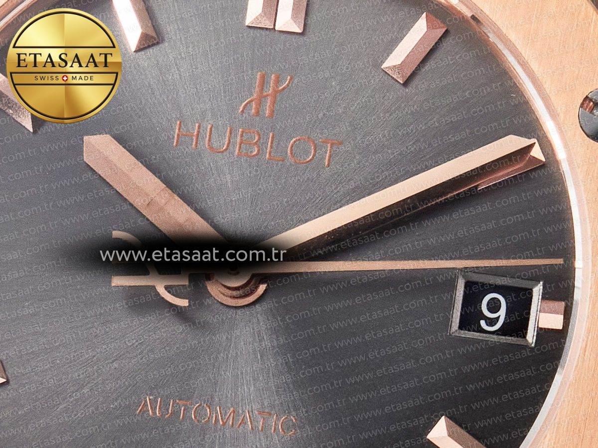 Hublot Classic Fusion 38mm RG JJF 1:1 Best Edition Gray Dial on Black Gummy Leather Strap - Görsel 10