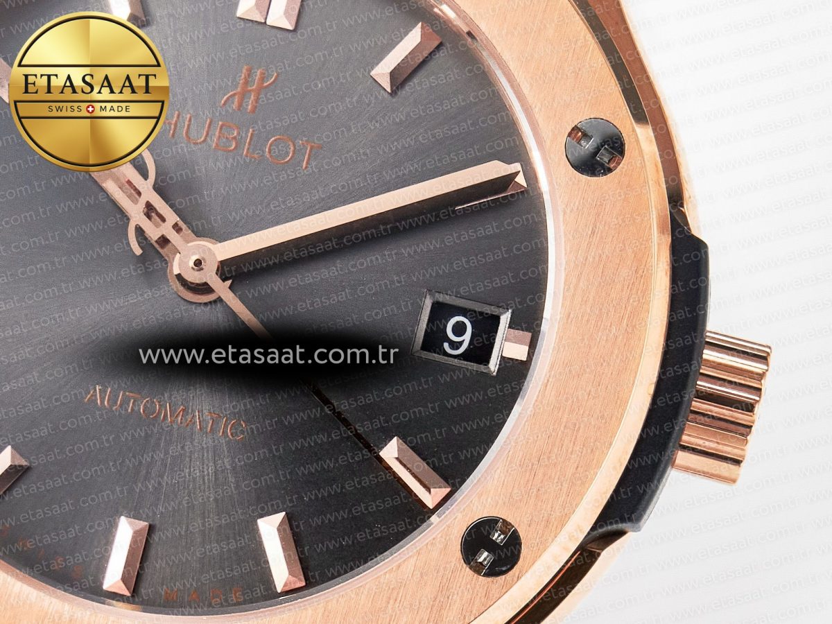 Hublot Classic Fusion 38mm RG JJF 1:1 Best Edition Gray Dial on Black Gummy Leather Strap - Görsel 11
