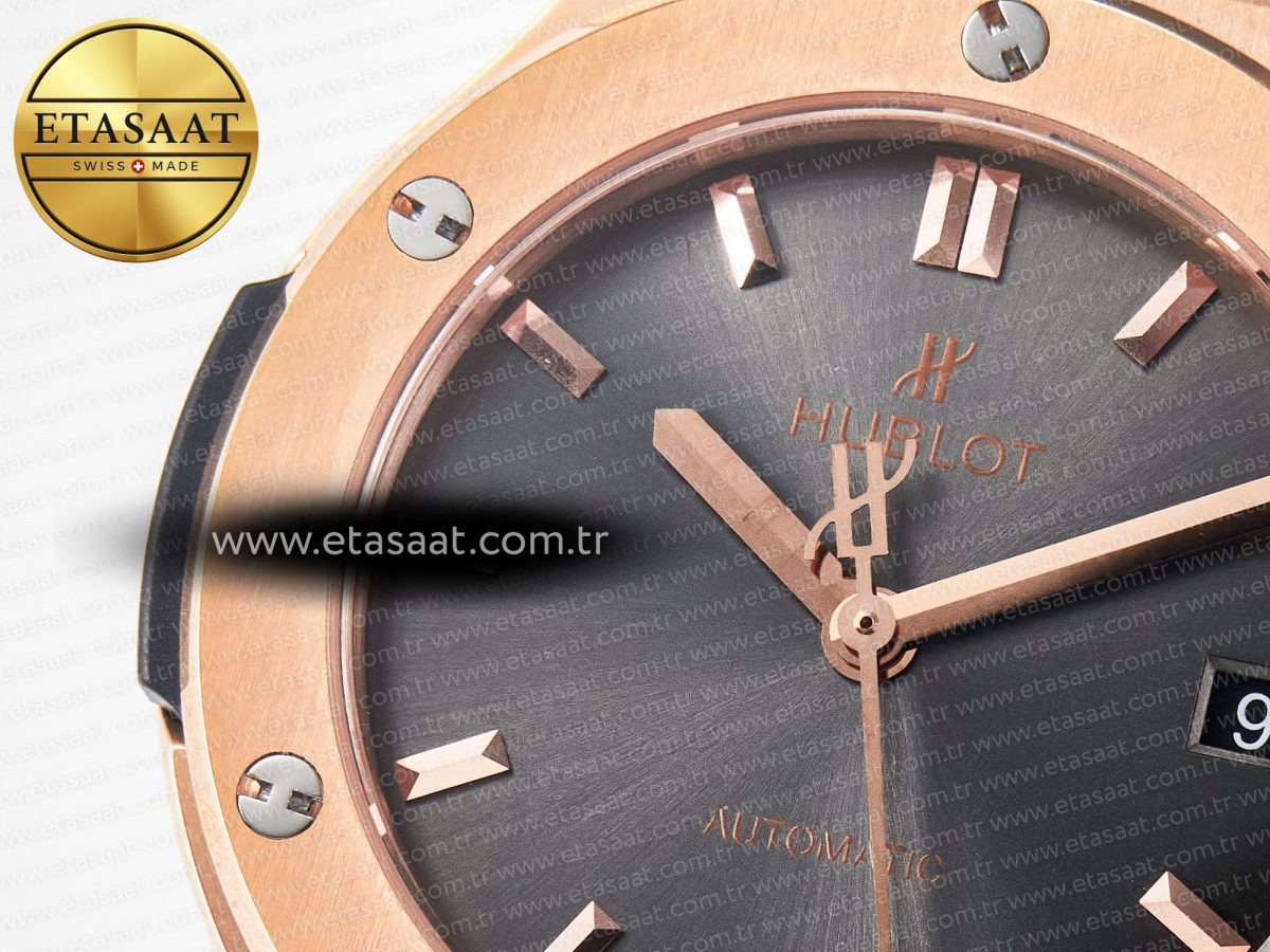 Hublot Classic Fusion 38mm RG JJF 1:1 Best Edition Gray Dial on Black Gummy Leather Strap - Görsel 12