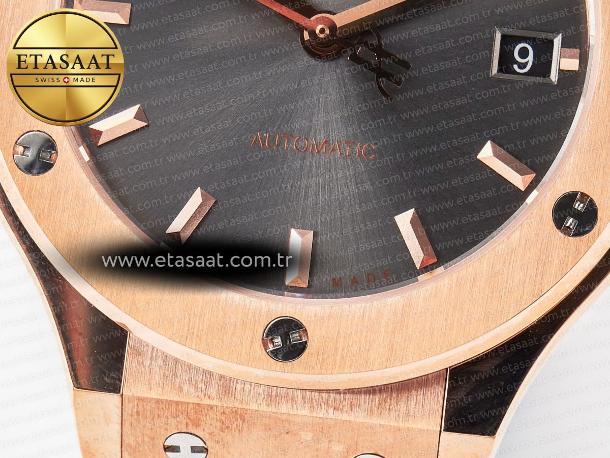 Hublot Classic Fusion 38mm RG JJF 1:1 Best Edition Gray Dial on Black Gummy Leather Strap - Görsel 13