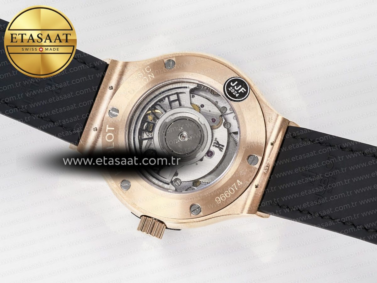 Hublot Classic Fusion 38mm RG JJF 1:1 Best Edition Gray Dial on Black Gummy Leather Strap - Görsel 17