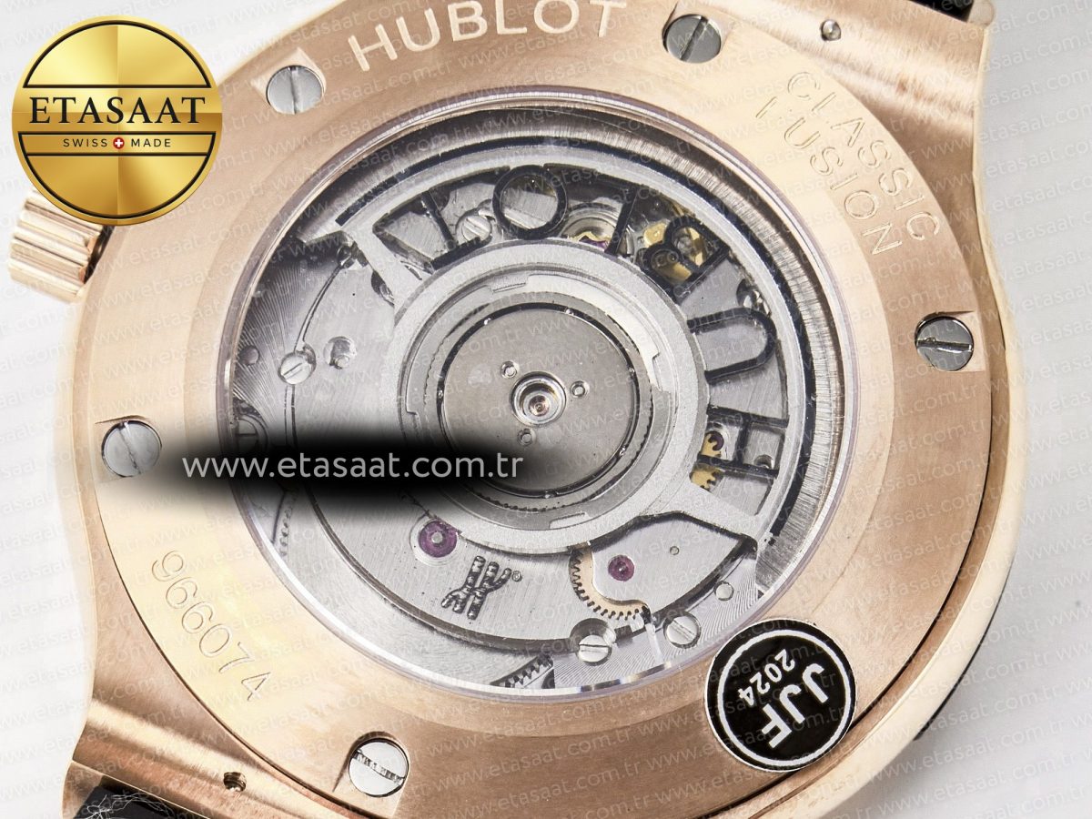 Hublot Classic Fusion 38mm RG JJF 1:1 Best Edition Gray Dial on Black Gummy Leather Strap - Görsel 18