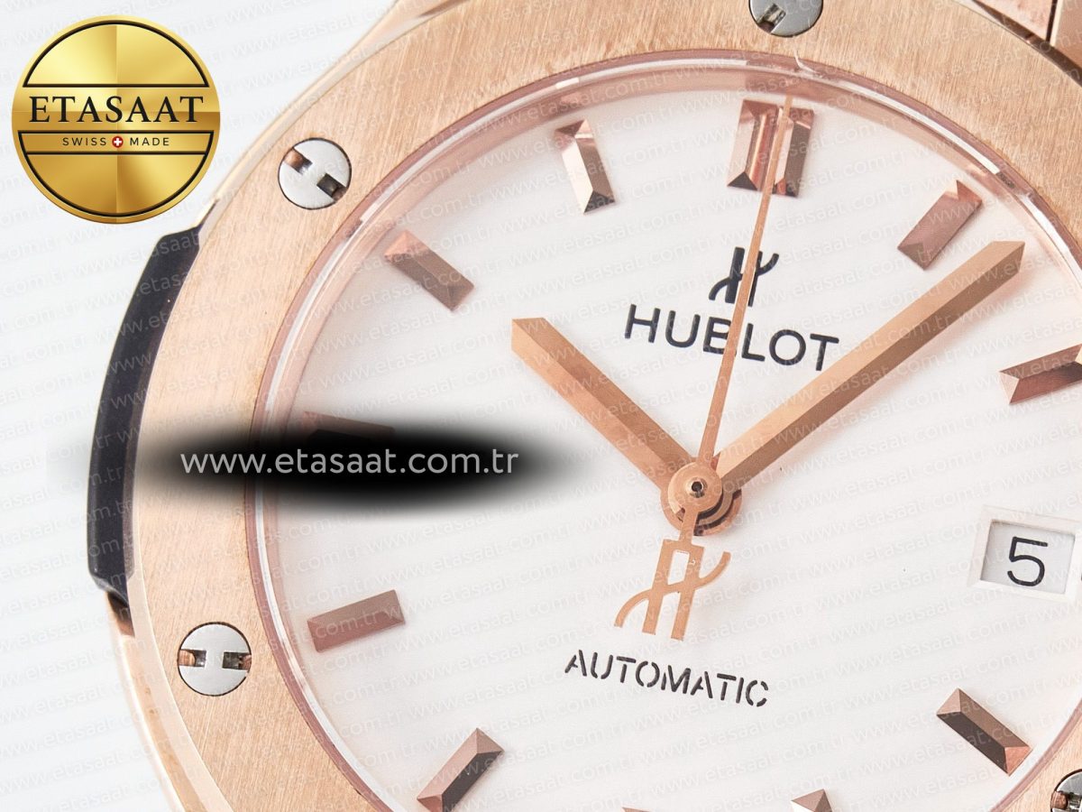 Hublot Classic Fusion 38mm RG JJF 1:1 Best Edition White Dial on Black Gummy Leather Strap - Görsel 10