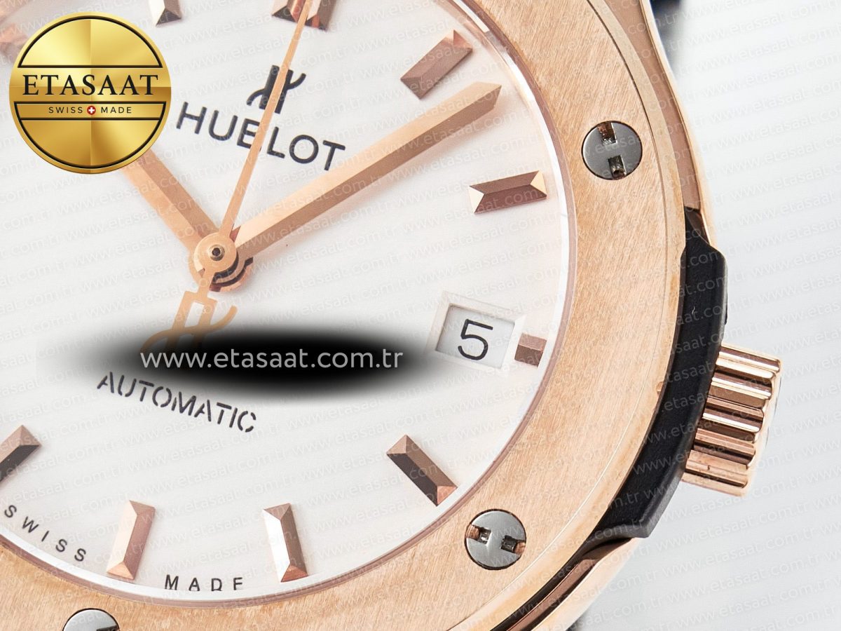 Hublot Classic Fusion 38mm RG JJF 1:1 Best Edition White Dial on Black Gummy Leather Strap - Görsel 12