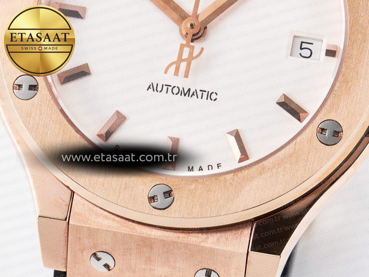 Hublot Classic Fusion 38mm RG JJF 1:1 Best Edition White Dial on Black Gummy Leather Strap - Görsel 13