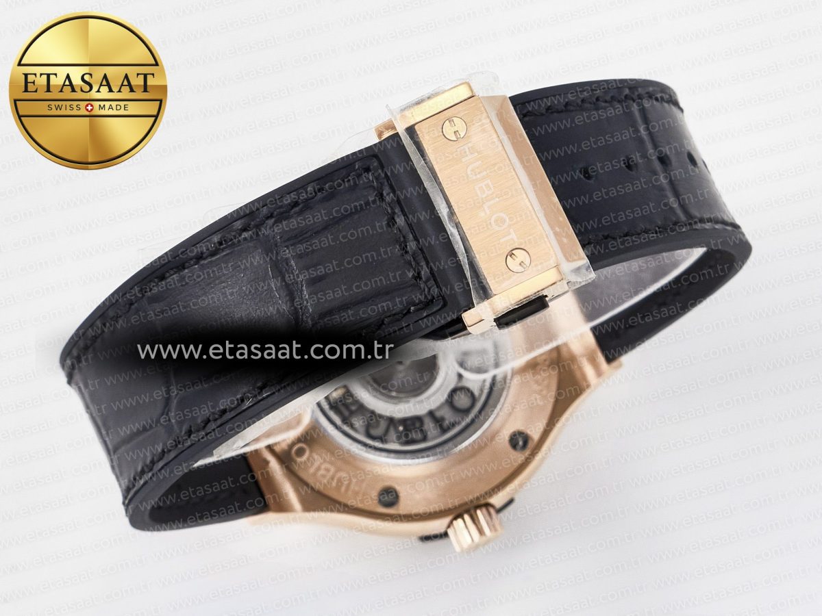 Hublot Classic Fusion 38mm RG JJF 1:1 Best Edition White Dial on Black Gummy Leather Strap - Görsel 16
