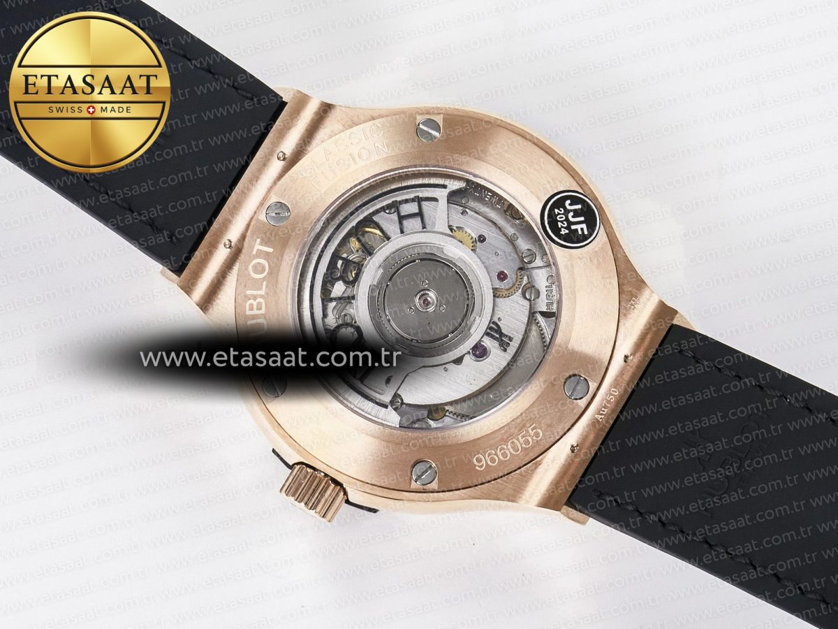 Hublot Classic Fusion 38mm RG JJF 1:1 Best Edition White Dial on Black Gummy Leather Strap - Görsel 17