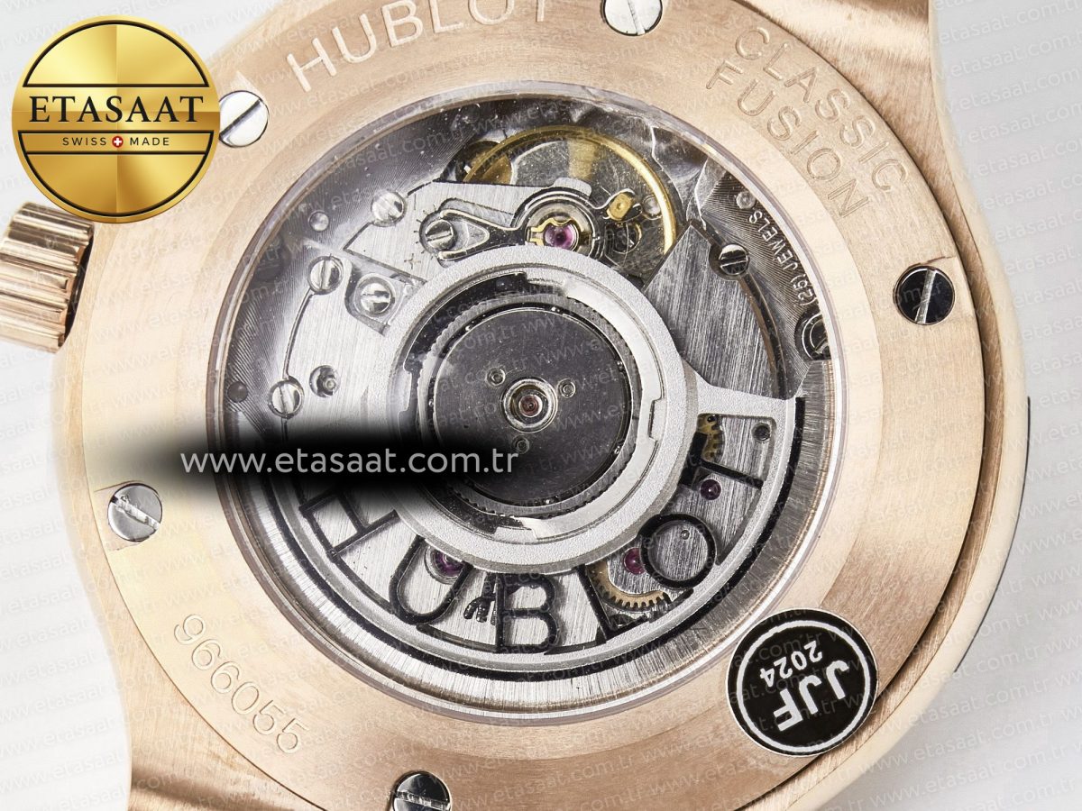 Hublot Classic Fusion 38mm RG JJF 1:1 Best Edition White Dial on Black Gummy Leather Strap - Görsel 18