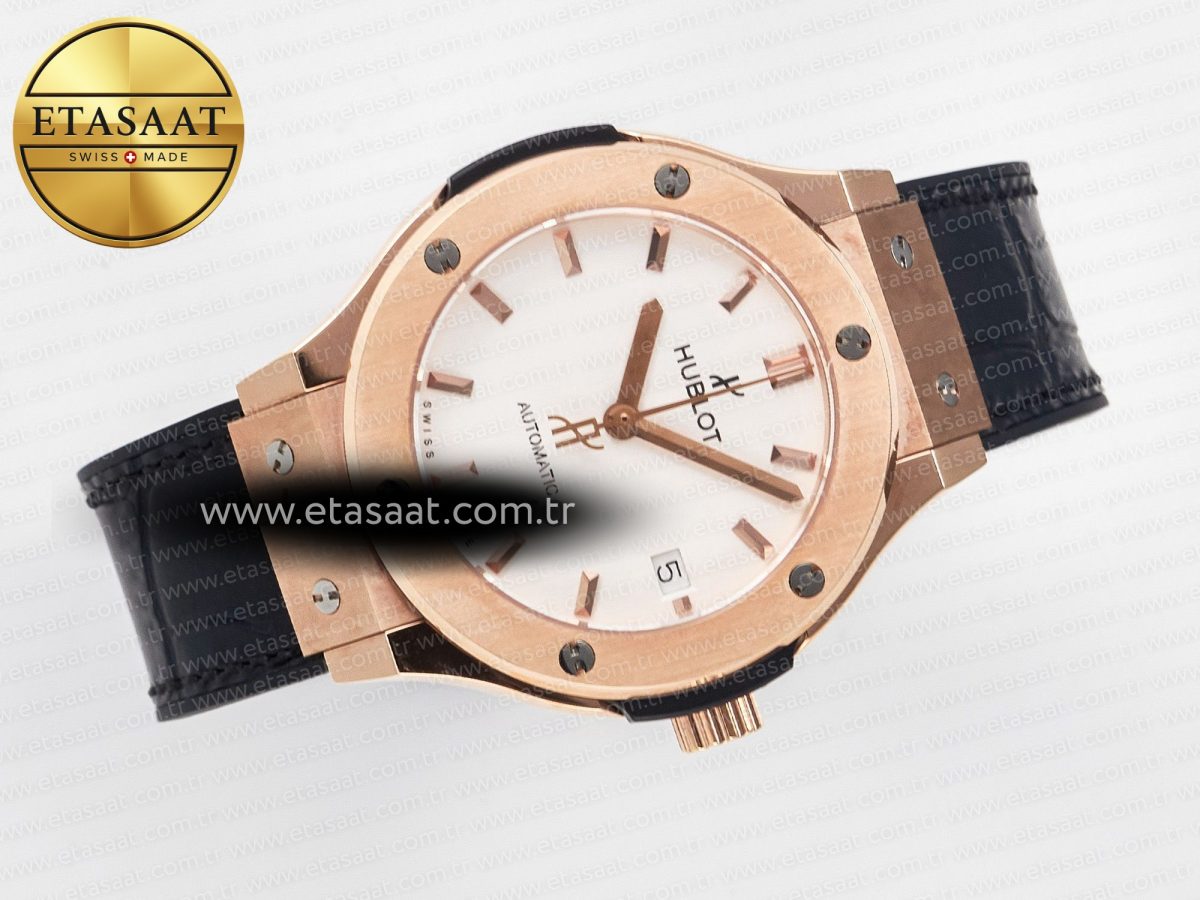 Hublot Classic Fusion 38mm RG JJF 1:1 Best Edition White Dial on Black Gummy Leather Strap - Görsel 8