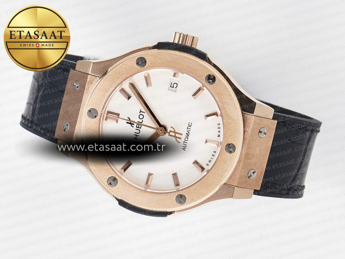Hublot Classic Fusion 38mm RG JJF 1:1 Best Edition White Dial on Black Gummy Leather Strap - Görsel 9