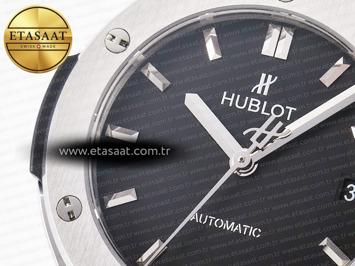 Hublot Classic Fusion 38mm SS JJF 1:1 Best Edition Black Dial on Black Gummy Leather Strap - Görsel 10