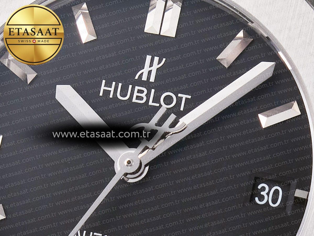 Hublot Classic Fusion 38mm SS JJF 1:1 Best Edition Black Dial on Black Gummy Leather Strap - Görsel 11