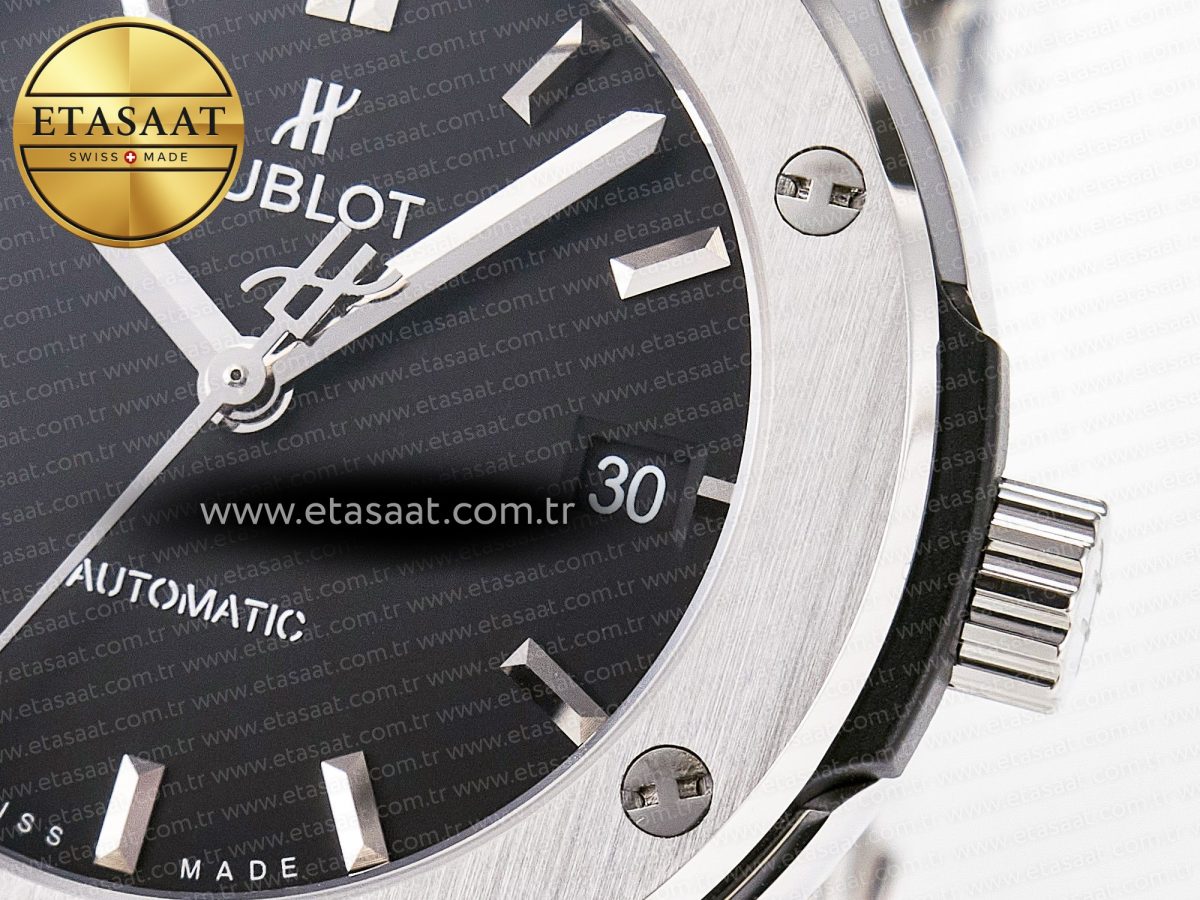 Hublot Classic Fusion 38mm SS JJF 1:1 Best Edition Black Dial on Black Gummy Leather Strap - Görsel 12
