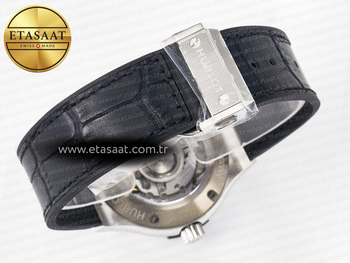 Hublot Classic Fusion 38mm SS JJF 1:1 Best Edition Black Dial on Black Gummy Leather Strap - Görsel 16