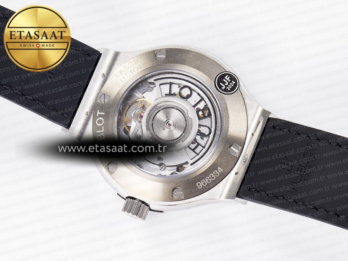 Hublot Classic Fusion 38mm SS JJF 1:1 Best Edition Black Dial on Black Gummy Leather Strap - Görsel 17