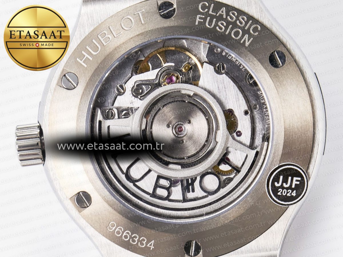 Hublot Classic Fusion 38mm SS JJF 1:1 Best Edition Black Dial on Black Gummy Leather Strap - Görsel 18