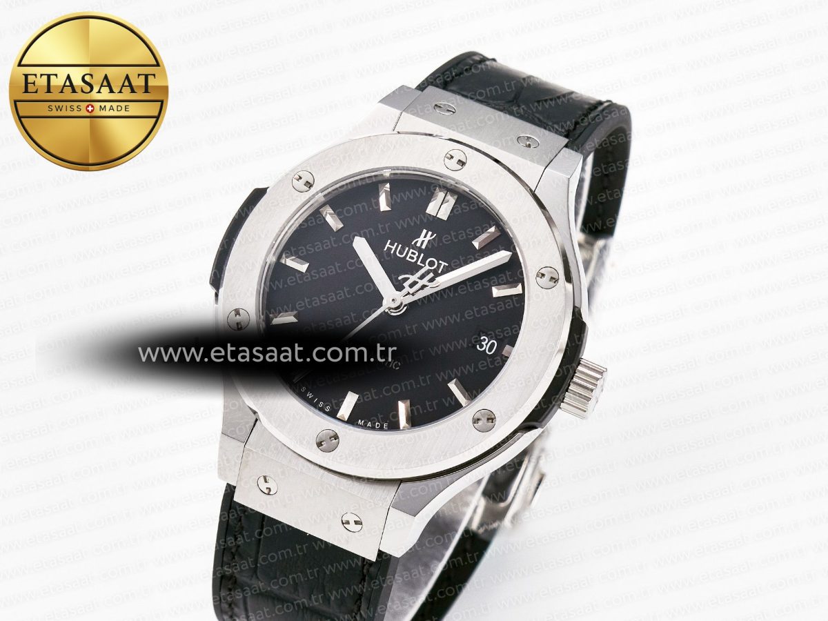 Hublot Classic Fusion 38mm SS JJF 1:1 Best Edition Black Dial on Black Gummy Leather Strap - Görsel 2